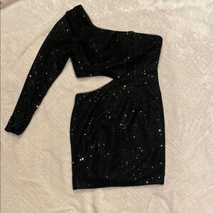 Black Sequin One-Shoulder Dress